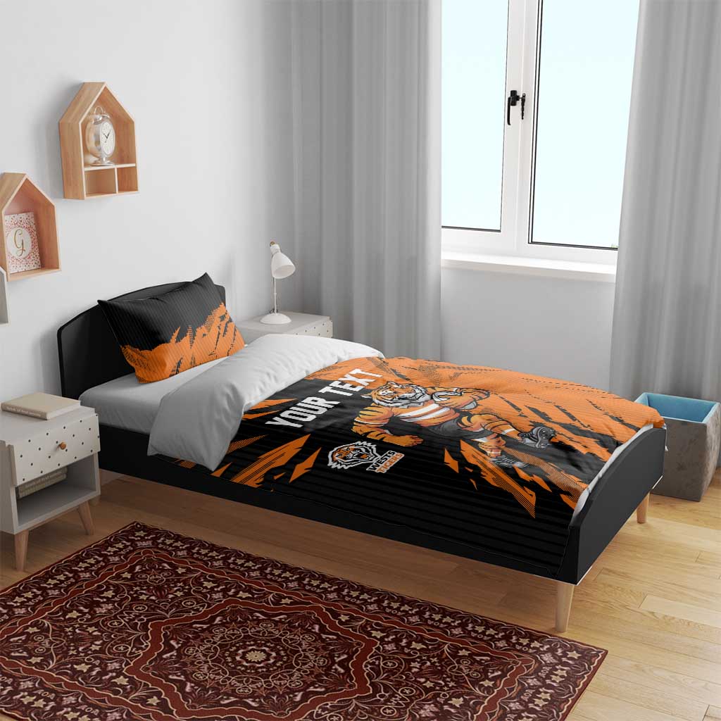 Personalized Wests Tigers Bedding Set Dynamic Lightning Mascot Rugby Australia