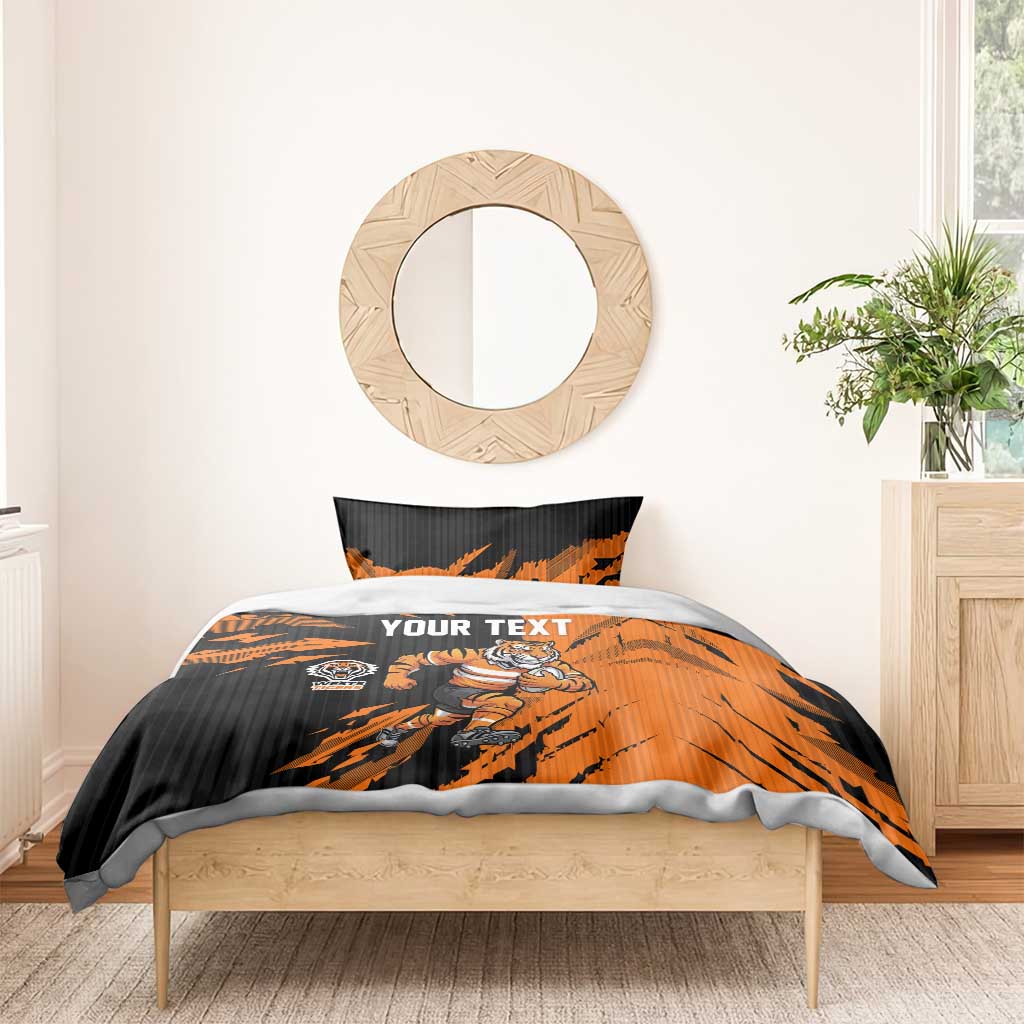 Personalized Wests Tigers Bedding Set Dynamic Lightning Mascot Rugby Australia