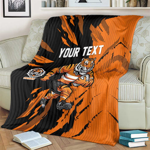 Personalized Wests Tigers Blanket Dynamic Lightning Mascot Rugby Australia