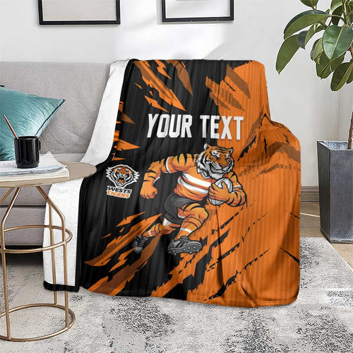 Personalized Wests Tigers Blanket Dynamic Lightning Mascot Rugby Australia
