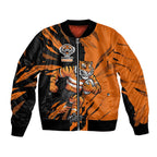 Personalized Wests Tigers Bomber Jacket Dynamic Lightning Mascot Rugby Australia