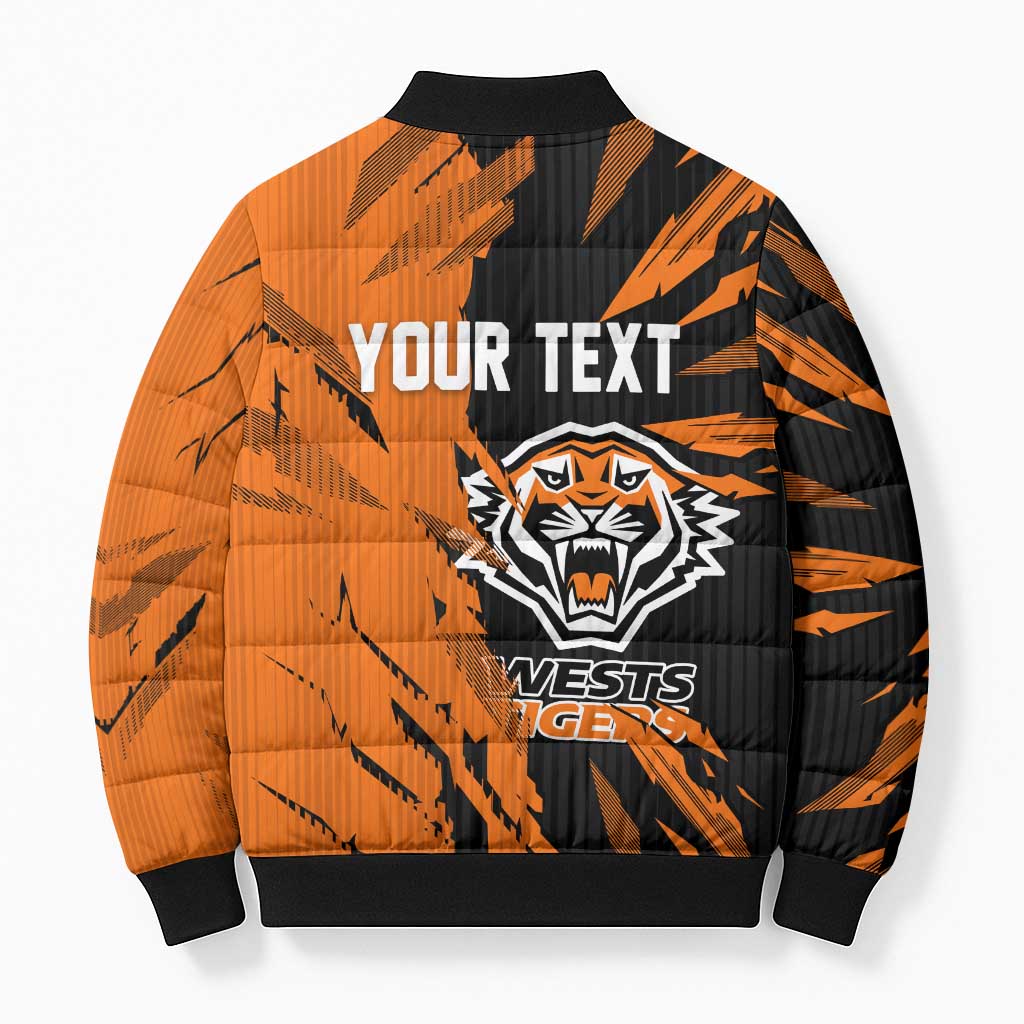 Personalized Wests Tigers Bomber Puffer Jacket Dynamic Lightning Mascot Rugby Australia