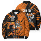 Personalized Wests Tigers Bomber Puffer Jacket Dynamic Lightning Mascot Rugby Australia