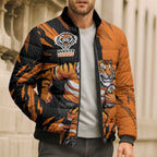 Personalized Wests Tigers Bomber Puffer Jacket Dynamic Lightning Mascot Rugby Australia