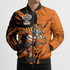 Personalized Wests Tigers Bomber Puffer Jacket Dynamic Lightning Mascot Rugby Australia