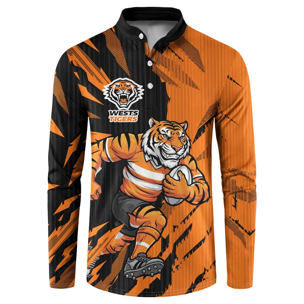 Personalized Wests Tigers Button Sweatshirt Dynamic Lightning Mascot Rugby Australia