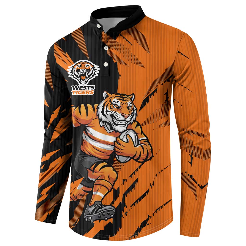 Personalized Wests Tigers Button Sweatshirt Dynamic Lightning Mascot Rugby Australia