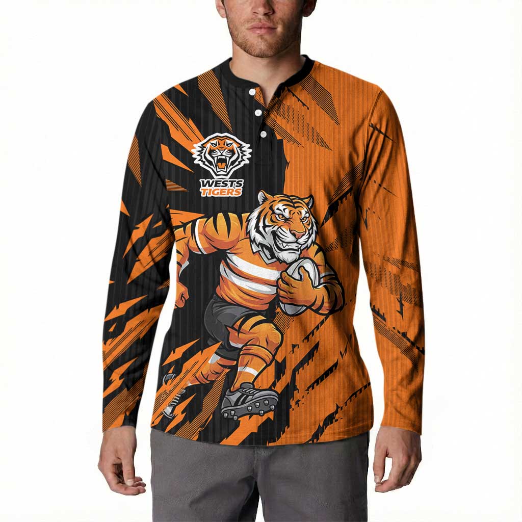 Personalized Wests Tigers Button Sweatshirt Dynamic Lightning Mascot Rugby Australia
