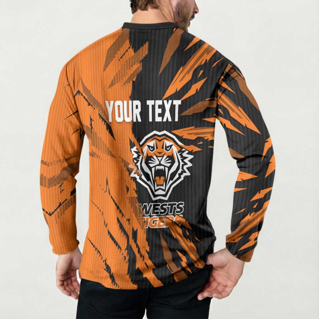 Personalized Wests Tigers Button Sweatshirt Dynamic Lightning Mascot Rugby Australia