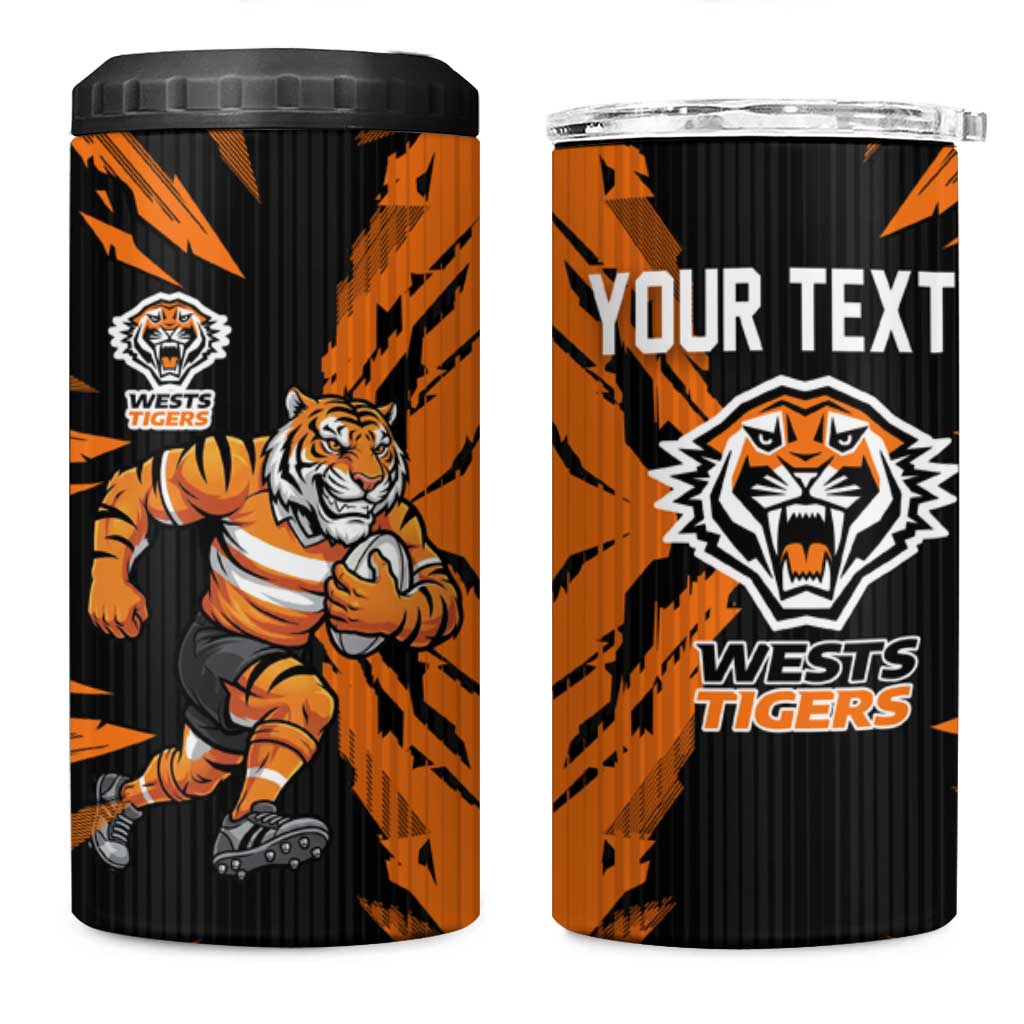 Personalized Wests Tigers 4 in 1 Can Cooler Tumbler Dynamic Lightning Mascot Rugby Australia