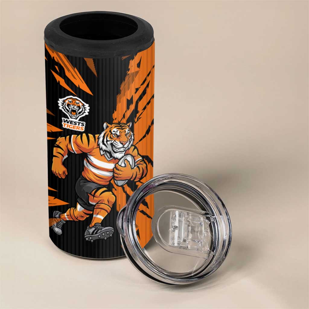 Personalized Wests Tigers 4 in 1 Can Cooler Tumbler Dynamic Lightning Mascot Rugby Australia