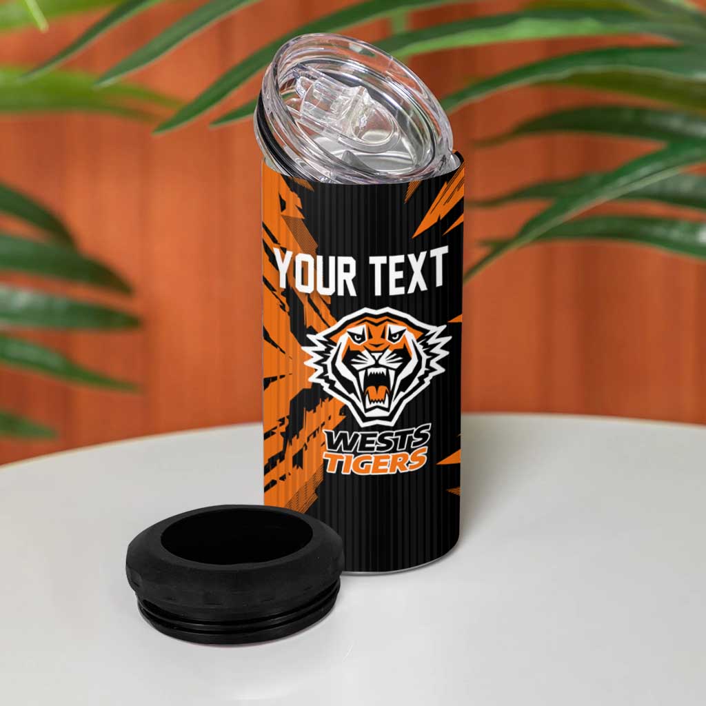 Personalized Wests Tigers 4 in 1 Can Cooler Tumbler Dynamic Lightning Mascot Rugby Australia