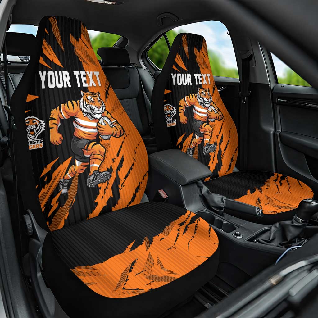 Personalized Wests Tigers Car Seat Cover Dynamic Lightning Mascot Rugby Australia