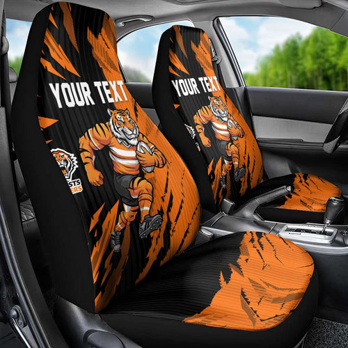 Personalized Wests Tigers Car Seat Cover Dynamic Lightning Mascot Rugby Australia