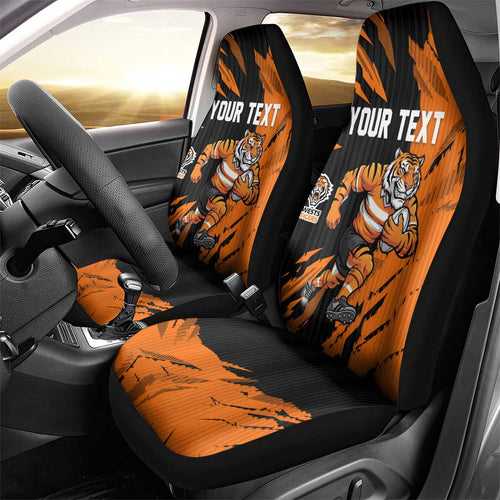 Personalized Wests Tigers Car Seat Cover Dynamic Lightning Mascot Rugby Australia