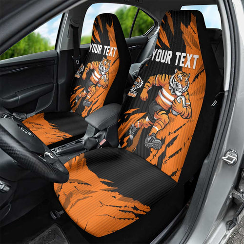 Personalized Wests Tigers Car Seat Cover Dynamic Lightning Mascot Rugby Australia