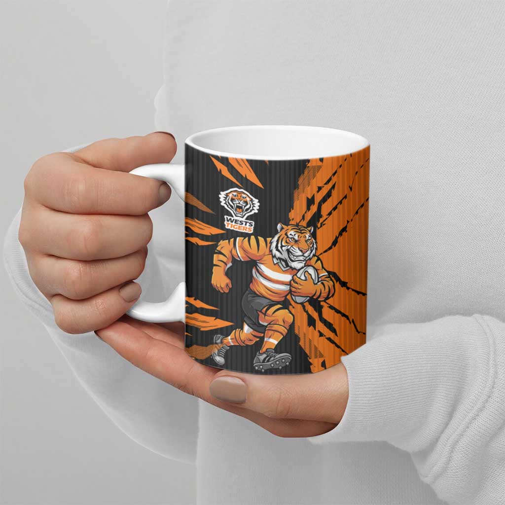 Personalized Wests Tigers Ceramic Mug Dynamic Lightning Mascot Rugby Australia