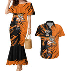 Personalized Wests Tigers Couples Matching Mermaid Dress and Hawaiian Shirt Dynamic Lightning Mascot Rugby Australia