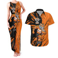 Personalized Wests Tigers Couples Matching Tank Maxi Dress and Hawaiian Shirt Dynamic Lightning Mascot Rugby Australia