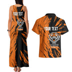 Personalized Wests Tigers Couples Matching Tank Maxi Dress and Hawaiian Shirt Dynamic Lightning Mascot Rugby Australia