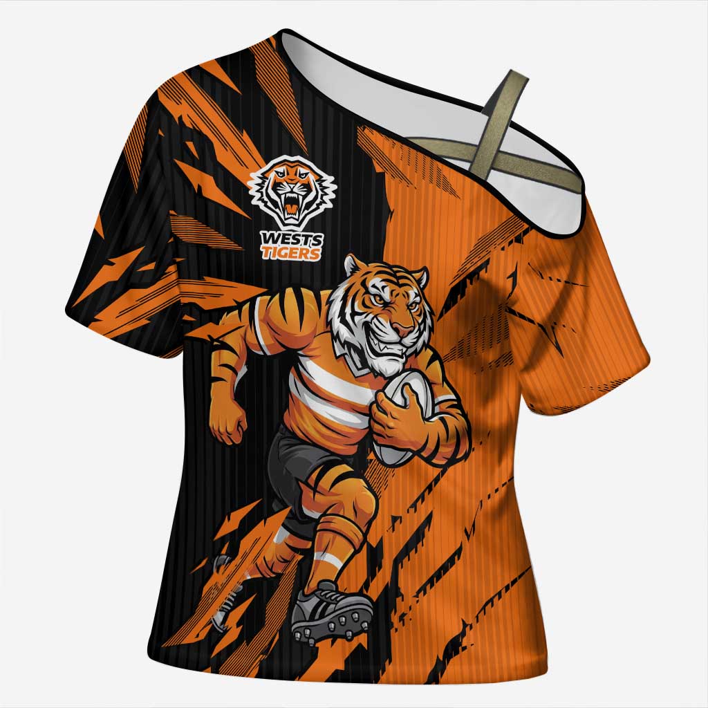 Personalized Wests Tigers Cross Shoulder Shirt Dynamic Lightning Mascot Rugby Australia