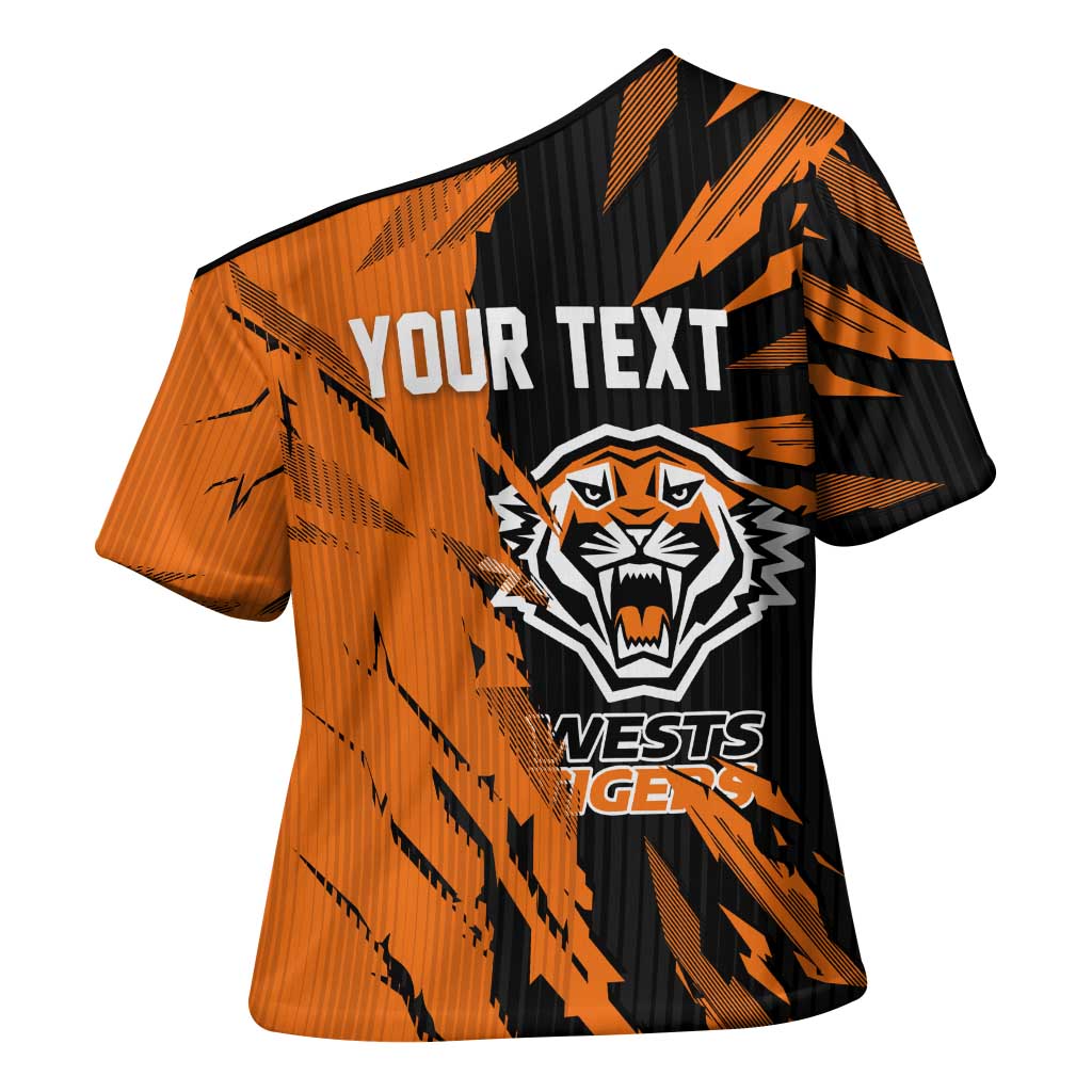 Personalized Wests Tigers Cross Shoulder Shirt Dynamic Lightning Mascot Rugby Australia