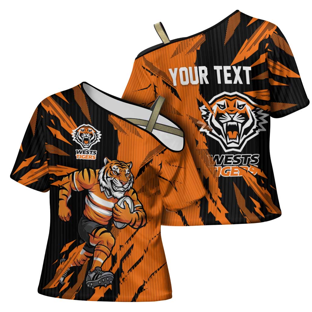 Personalized Wests Tigers Cross Shoulder Shirt Dynamic Lightning Mascot Rugby Australia