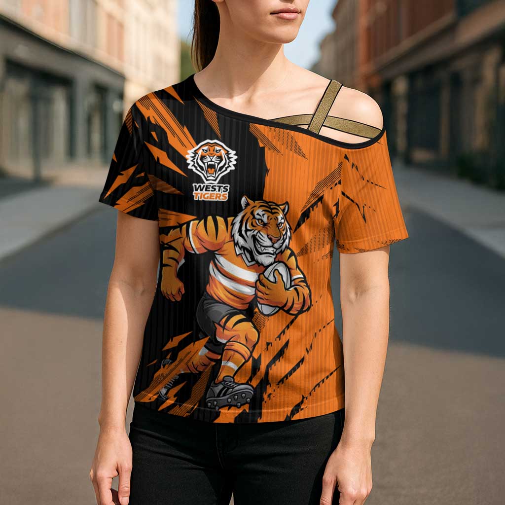 Personalized Wests Tigers Cross Shoulder Shirt Dynamic Lightning Mascot Rugby Australia