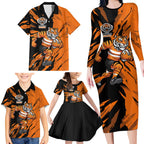Personalized Wests Tigers Family Matching Long Sleeve Bodycon Dress and Hawaiian Shirt Dynamic Lightning Mascot Rugby Australia