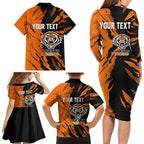 Personalized Wests Tigers Family Matching Long Sleeve Bodycon Dress and Hawaiian Shirt Dynamic Lightning Mascot Rugby Australia