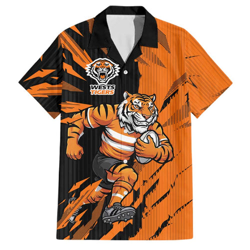 Personalized Wests Tigers Family Matching Long Sleeve Bodycon Dress and Hawaiian Shirt Dynamic Lightning Mascot Rugby Australia