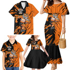 Personalized Wests Tigers Family Matching Mermaid Dress and Hawaiian Shirt Dynamic Lightning Mascot Rugby Australia