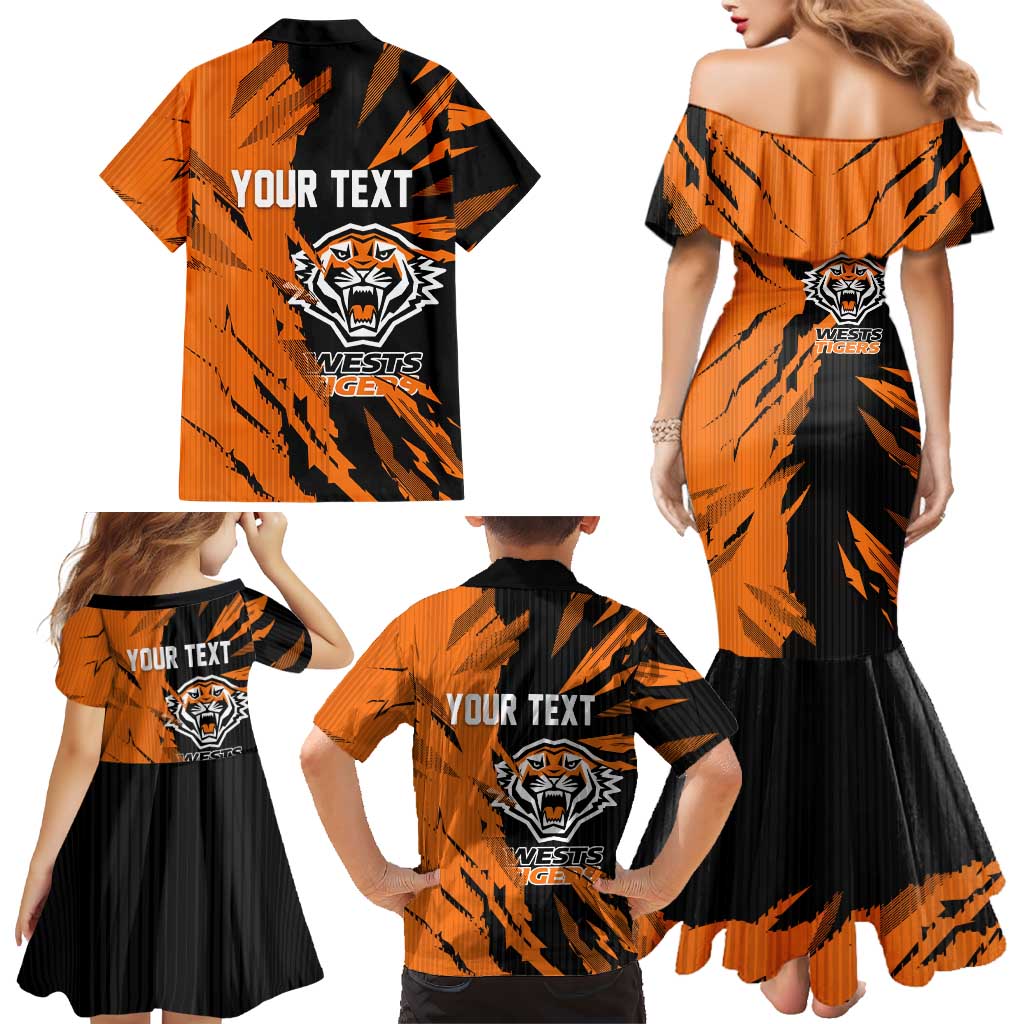 Personalized Wests Tigers Family Matching Mermaid Dress and Hawaiian Shirt Dynamic Lightning Mascot Rugby Australia