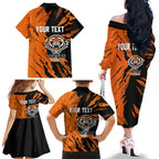 Personalized Wests Tigers Family Matching Off The Shoulder Long Sleeve Dress and Hawaiian Shirt Dynamic Lightning Mascot Rugby Australia