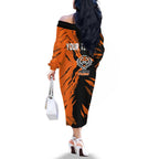 Personalized Wests Tigers Family Matching Off The Shoulder Long Sleeve Dress and Hawaiian Shirt Dynamic Lightning Mascot Rugby Australia