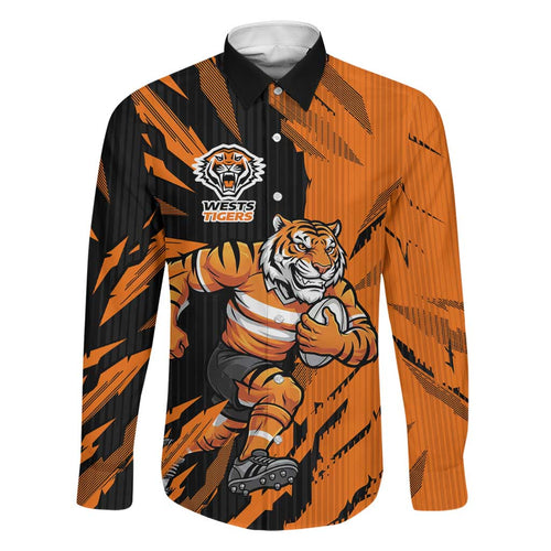 Personalized Wests Tigers Family Matching Off Shoulder Maxi Dress and Hawaiian Shirt Dynamic Lightning Mascot Rugby Australia