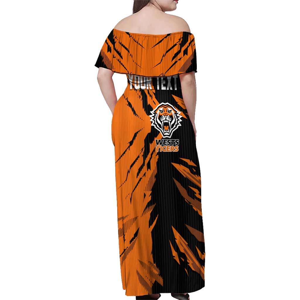 Personalized Wests Tigers Family Matching Off Shoulder Maxi Dress and Hawaiian Shirt Dynamic Lightning Mascot Rugby Australia