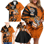 Personalized Wests Tigers Family Matching Off Shoulder Short Dress and Hawaiian Shirt Dynamic Lightning Mascot Rugby Australia