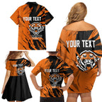 Personalized Wests Tigers Family Matching Off Shoulder Short Dress and Hawaiian Shirt Dynamic Lightning Mascot Rugby Australia