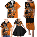 Personalized Wests Tigers Family Matching Puletasi and Hawaiian Shirt Dynamic Lightning Mascot Rugby Australia