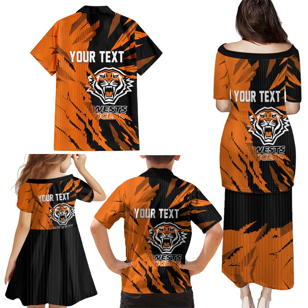 Personalized Wests Tigers Family Matching Puletasi and Hawaiian Shirt Dynamic Lightning Mascot Rugby Australia