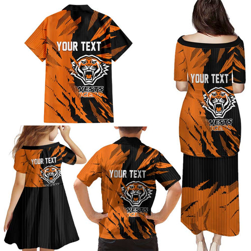 Personalized Wests Tigers Family Matching Puletasi and Hawaiian Shirt Dynamic Lightning Mascot Rugby Australia