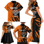 Personalized Wests Tigers Family Matching Short Sleeve Bodycon Dress and Hawaiian Shirt Dynamic Lightning Mascot Rugby Australia