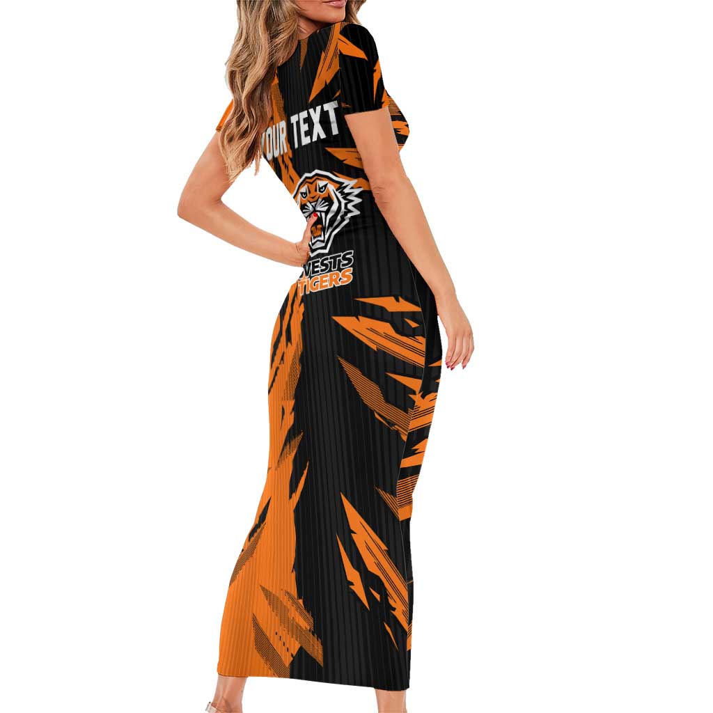 Personalized Wests Tigers Family Matching Short Sleeve Bodycon Dress and Hawaiian Shirt Dynamic Lightning Mascot Rugby Australia