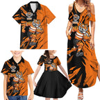 Personalized Wests Tigers Family Matching Summer Maxi Dress and Hawaiian Shirt Dynamic Lightning Mascot Rugby Australia