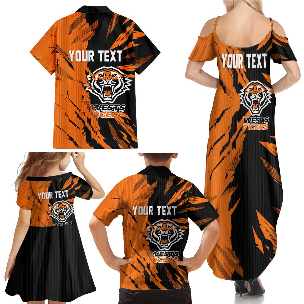 Personalized Wests Tigers Family Matching Summer Maxi Dress and Hawaiian Shirt Dynamic Lightning Mascot Rugby Australia