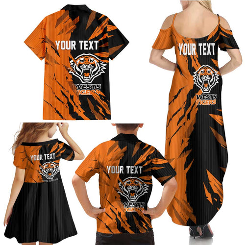 Personalized Wests Tigers Family Matching Summer Maxi Dress and Hawaiian Shirt Dynamic Lightning Mascot Rugby Australia