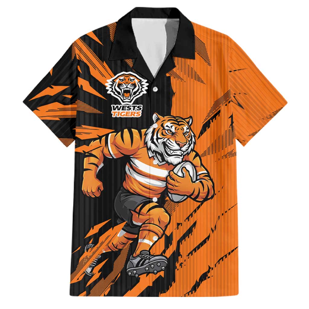 Personalized Wests Tigers Family Matching Summer Maxi Dress and Hawaiian Shirt Dynamic Lightning Mascot Rugby Australia