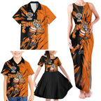 Personalized Wests Tigers Family Matching Tank Maxi Dress and Hawaiian Shirt Dynamic Lightning Mascot Rugby Australia