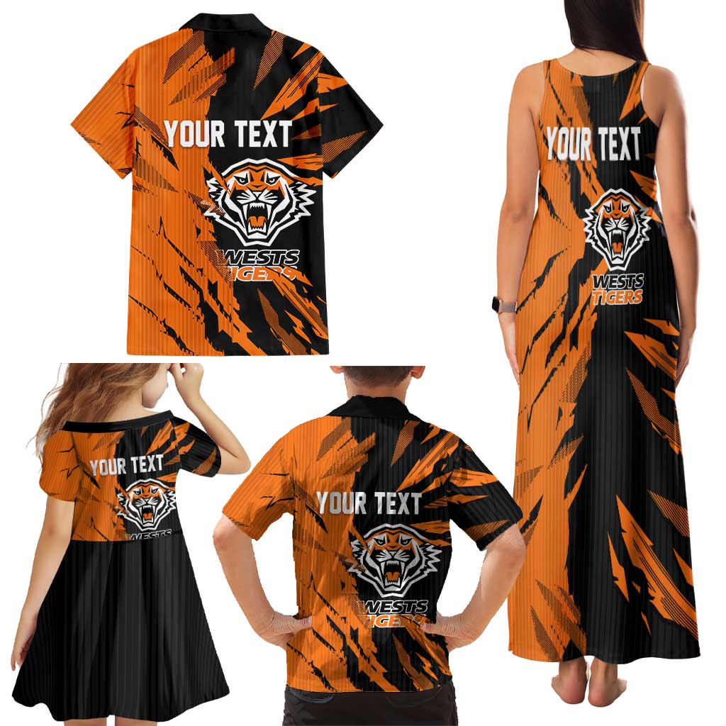 Personalized Wests Tigers Family Matching Tank Maxi Dress and Hawaiian Shirt Dynamic Lightning Mascot Rugby Australia